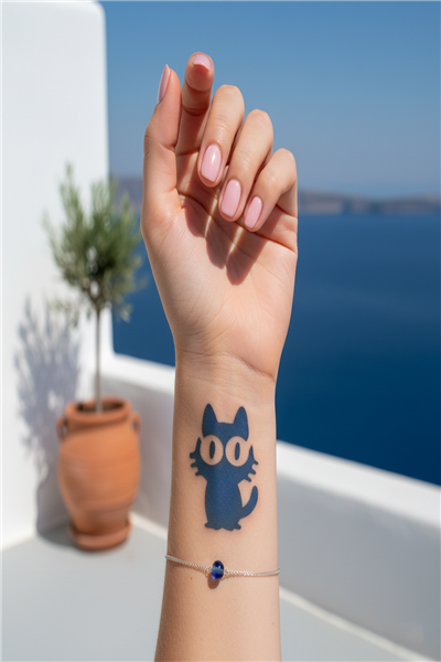 Sevimli Anime Kedisi Yarı Kalıcı Dövme / 1 Ay Kalıcı - Kawaii ve Minimalist Kedi Geçici Dövme