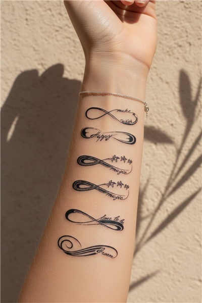 Sonsuzluk Sembolü ve Motivasyon Kelimeleri Dövme Seti - Yarı Kalıcı / 1 Ay Kalıcı Tattoo