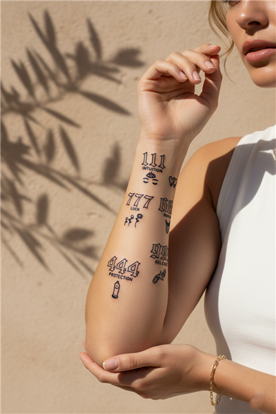 Spiritüel Angel Numbers ve Minimalist Olumlama Sembolleri Tattoo - Yarı Kalıcı / 1 Ay Kalıcı