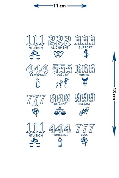 Spiritüel Angel Numbers ve Minimalist Olumlama Sembolleri Tattoo - Yarı Kalıcı / 1 Ay Kalıcı