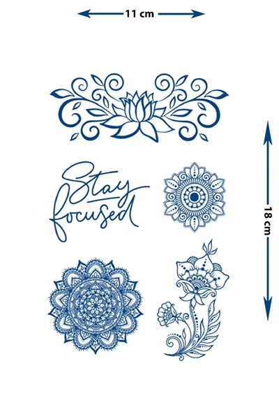 Stay Focused Yazılı ve Mandala Figürlü Dövme - Yarı Kalıcı / 1 Ay Kalıcı Tattoo