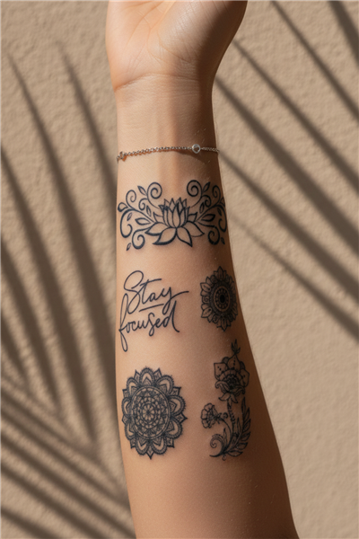 Stay Focused Yazılı ve Mandala Figürlü Dövme - Yarı Kalıcı / 1 Ay Kalıcı Tattoo