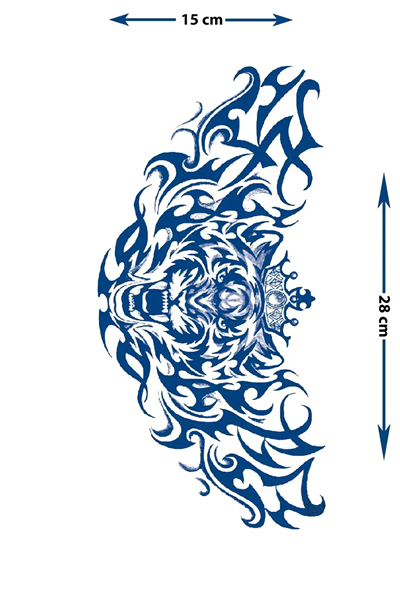 Taçlı Kaplan ve Tribal Alev Motifli Sırt-Göğüs-Karın Dövmesi - 1 Ay Kalıcı