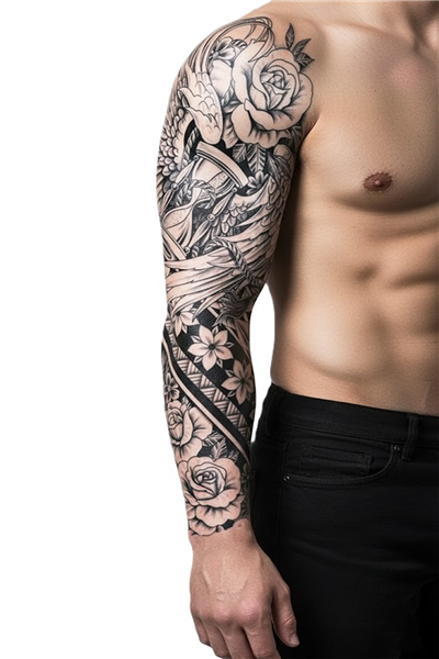 Kum Saati Kanat Gül Sleeve Geçici Dövme | Zaman Özgürlük Çiçek Epik Tasarım