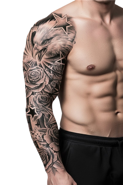 Kum Saati Kanat Gül Sleeve Geçici Dövme | Zaman Özgürlük Çiçek Epik Tasarım