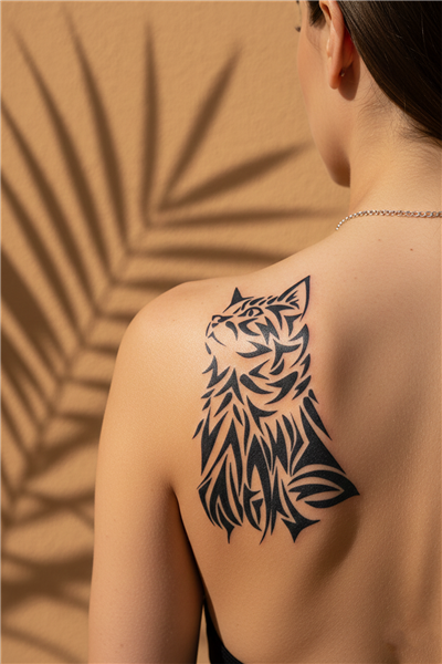 Tribal Kedi Silüeti ve Soyut Hayvan Motifli Sanatsal Vücut Dövmesi - 1 Ay Kalıcı / Yarı Kalıcı