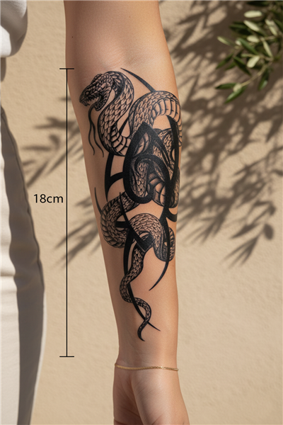 Tribal Sarmal ve Detaylı Yılan Figürlü Sanatsal Tattoo - Yarı Kalıcı / 1 Ay Kalıcı