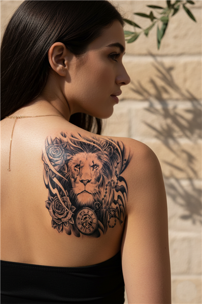 Vakur Aslan, Roma Rakamlı Saat ve Gül Detaylı Mistik Tattoo - Yarı Kalıcı / 1 Ay Kalıcı