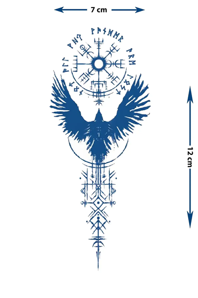 Vegvisir Viking Pusulası ve Kuzgun Yarı Kalıcı Dövme / 1 Ay Kalıcı - İskandinav Mitolojisi Geçici Dövme