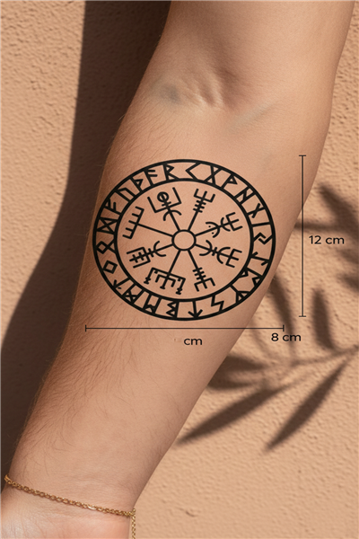 Viking Pusulası Vegvisir ve Rünik Alfabe Yarı Kalıcı Dövme / 1 Ay Kalıcı - İskandinav Mitolojisi Geçici Dövme