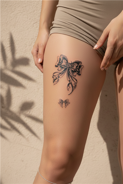 Vintage Dantel Fiyonk ve Minimal Kurdele Dövmesi - Yarı Kalıcı / 1 Ay Kalıcı Tattoo