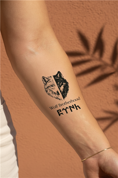 Wolf Brotherhood Göktürkçe Türk Yarı Kalıcı Dövme / 1 Ay Kalıcı - Kurt Temalı ve Mitolojik Geçici Dövme