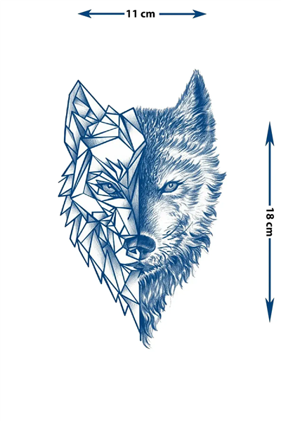 Yarı Geometrik Yarı Gerçekçi Kurt Figürlü Sanatsal Tattoo - Yarı Kalıcı / 1 Ay Kalıcı
