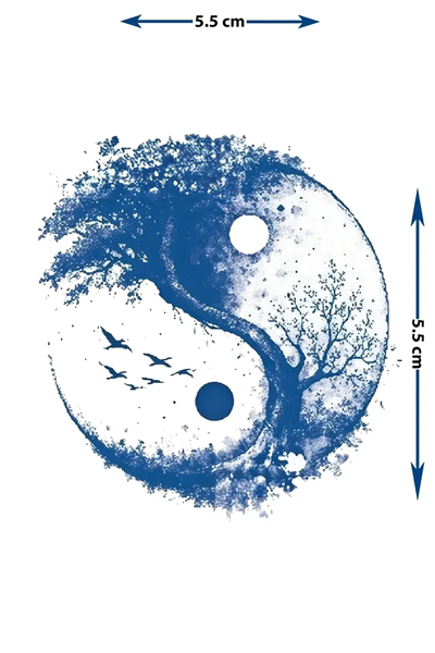 Yin Yang Hayat Ağacı Yarı Kalıcı Dövme / 1 Ay Kalıcı - Doğa ve Denge Temalı Spiritüel Geçici Sırt Dövmesi