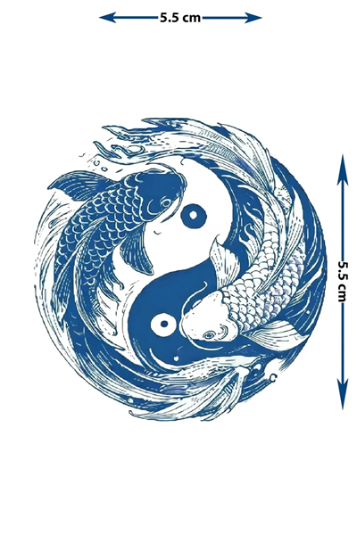 Yin Yang Koi Balıkları Yarı Kalıcı Dövme / 1 Ay Kalıcı - Uzak Doğu Temalı Sanatsal Geçici Bilek Dövmesi