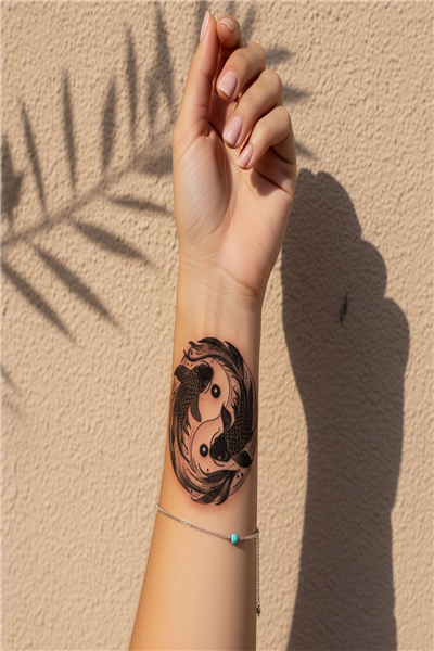 Yin Yang Koi Balıkları Yarı Kalıcı Dövme / 1 Ay Kalıcı - Uzak Doğu Temalı Sanatsal Geçici Bilek Dövmesi