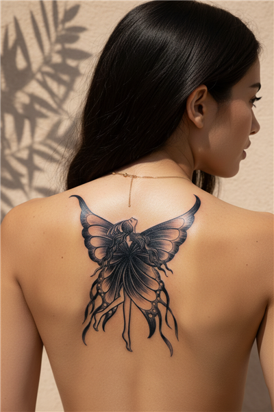 Zarif Kanatlı Masalsı Peri ve Mistik Figür Tattoo - Yarı Kalıcı / 1 Ay Kalıcı