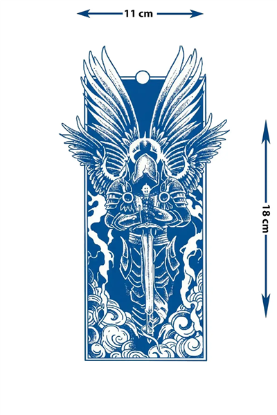 Zırhlı Başmelek ve Kutsal Kılıç Detaylı Sanatsal Tattoo - Yarı Kalıcı / 1 Ay Kalıcı