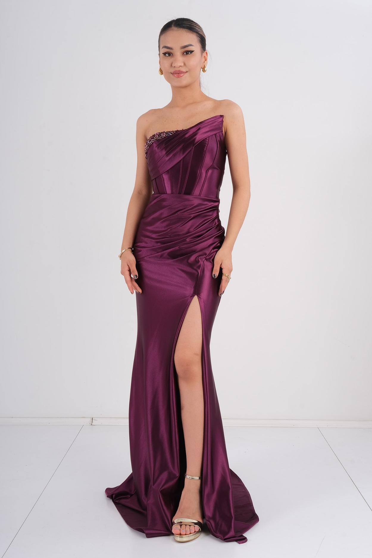 strapless open back dress Dark purple pink long dress  Shubham Couture
