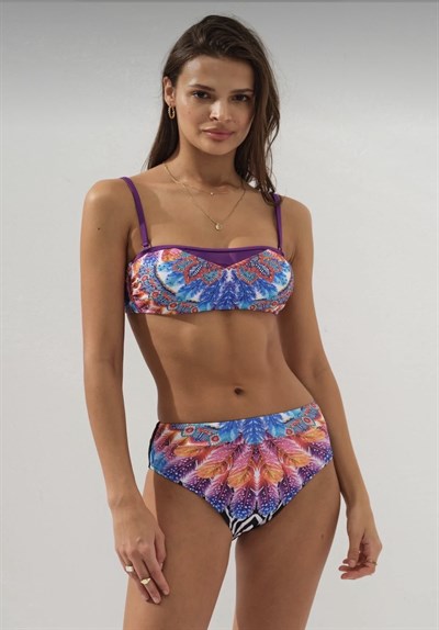 Taşlı Detaylı Yüksek Bel Soft Straplez Bikini Takım