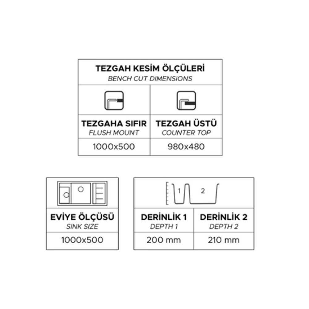 ZENDİ CASTELLO 100 GRANİT EVYE