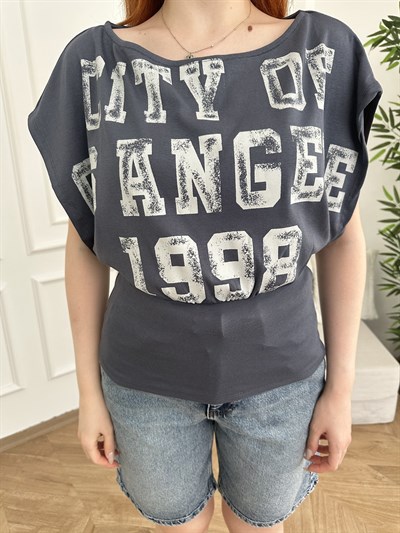 1998 Baskılı Yarasa T-shirt Antrasit