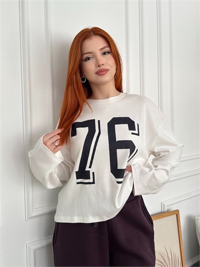 76 Uzun Kol Sweatshırt Ekru
