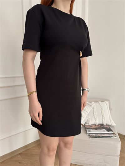 Aksesuarlı Mini Elbise Siyah