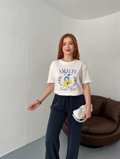Amalfi Social Clup Baskılı Tişört Beyaz