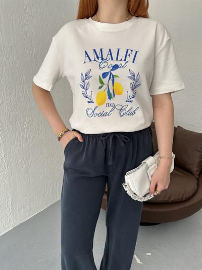 Amalfi Social Clup Baskılı Tişört Beyaz