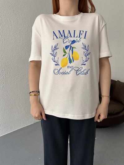 Amalfi Social Clup Baskılı Tişört Beyaz