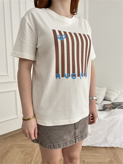 Amour Kalp Baskılı T-shirt Ekru