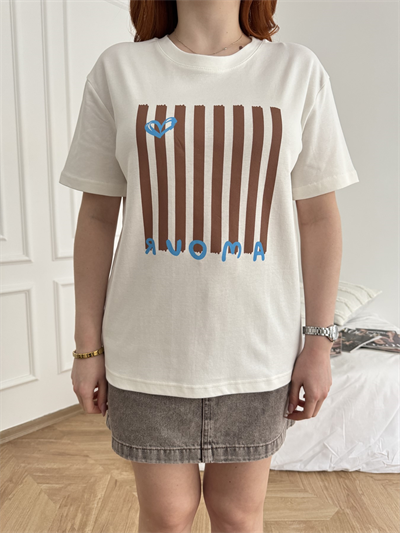 Amour Kalp Baskılı T-shirt Ekru