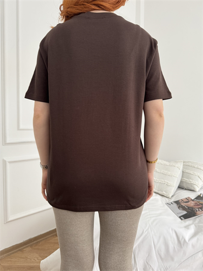 Amour Kalp Baskılı T-shirt Kahve
