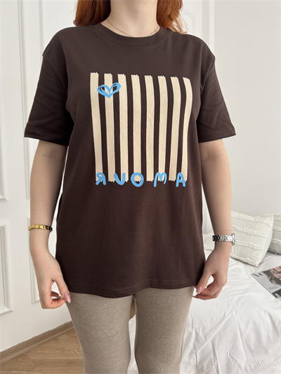 Amour Kalp Baskılı T-shirt Kahve