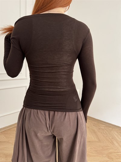 Asimetrik T-shirt Kahve