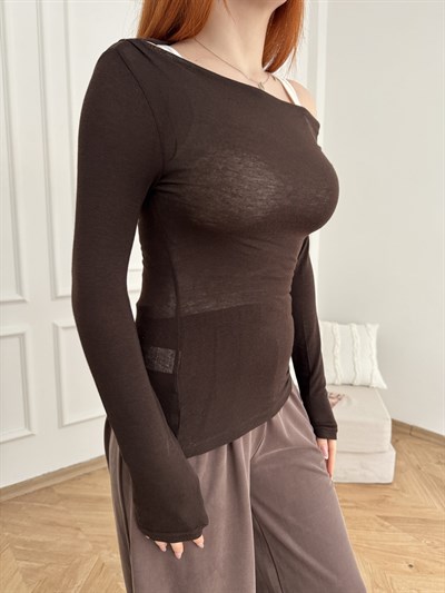 Asimetrik T-shirt Kahve