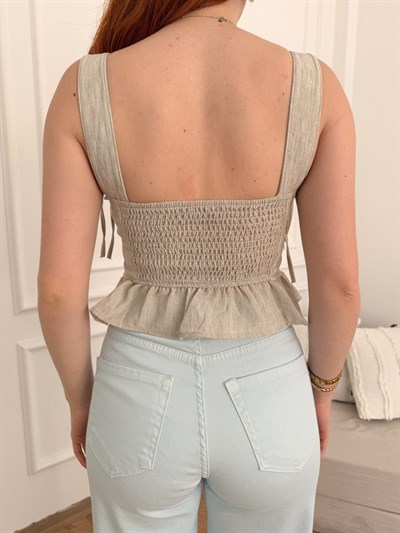 Askılı Eteği Fırfırlı Korse Bluz Naturel