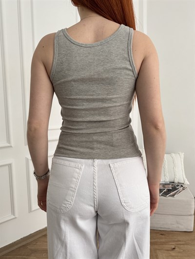 Askılı Fitilli Düğmeli Atlet Gri melanj