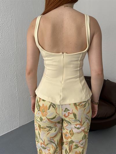 Askılı Peplum Bluz Açık sarı