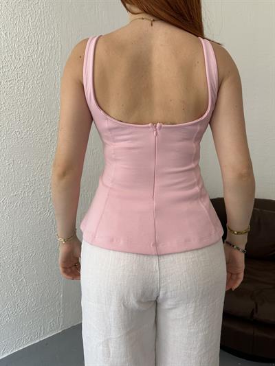 Askılı Peplum Bluz Toz pembe
