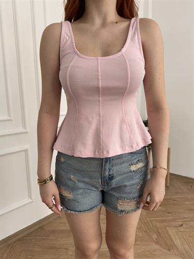 Askılı Volanlı Bluz Pembe