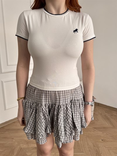 At Nakışlı T-shirt Ekru-laci