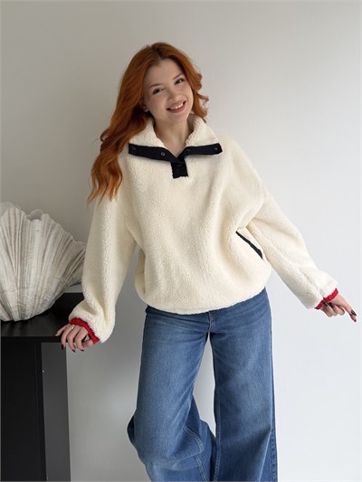 Ayı Baskılı Sweatshirt Ekru