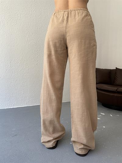 Bağcıklı Keten Pantolon Bej