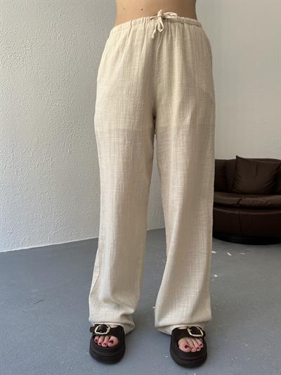 Bağcıklı Keten Pantolon Naturel