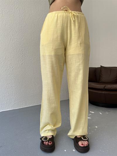 Bağcıklı Keten Pantolon Sarı