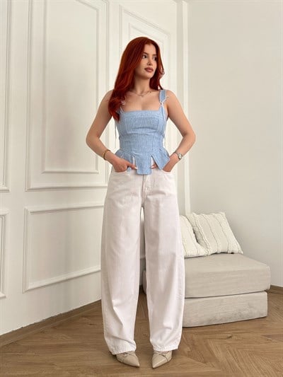 Baggy Fit Salaş Pantolon Beyaz