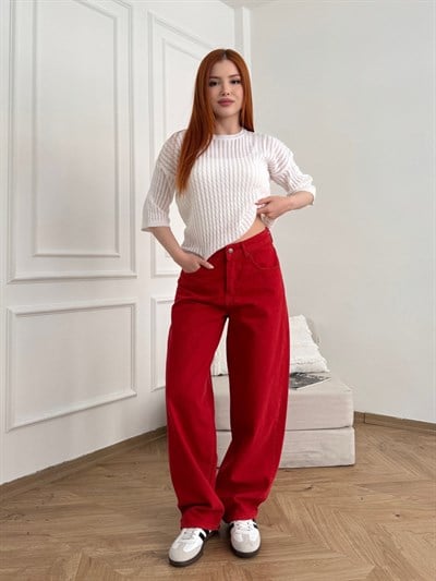 Baggy Fit Salaş Pantolon Kırmızı