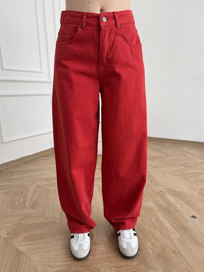 Baggy Fit Salaş Pantolon Kırmızı